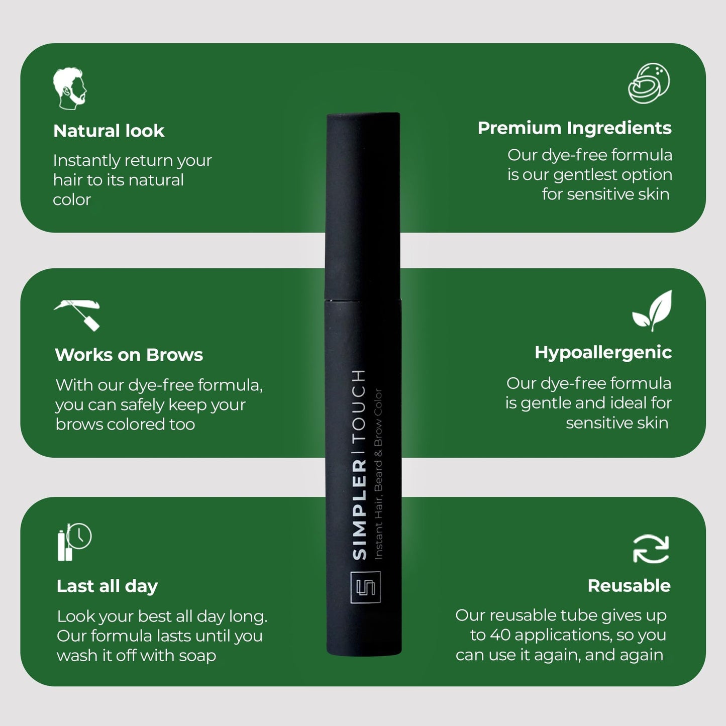 Simpler Hair Color Touch Up Temporary Beard Dye for Men for Gray Hair Coverage - Natural, Clean Ingredients - Hypoallergenic Reusable Instant Beard Beauty & Personal Care SIMPLER HAIR COLOR