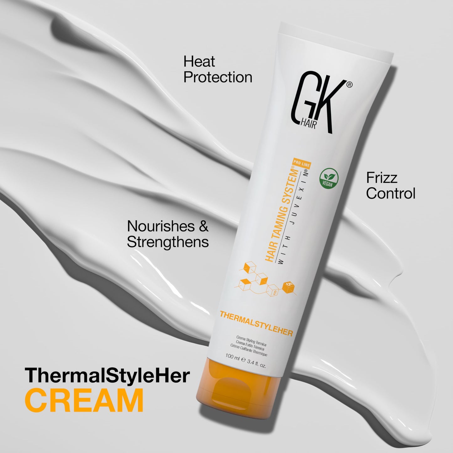 Global Keratin GKhair ThermalStyleHer - 100ml/3.4oz Heat Styling Protection Anti Frizz Hair Cream Thermal Flat Ironing Style Protector for Men & Women Beauty & Personal Care GK HAIR