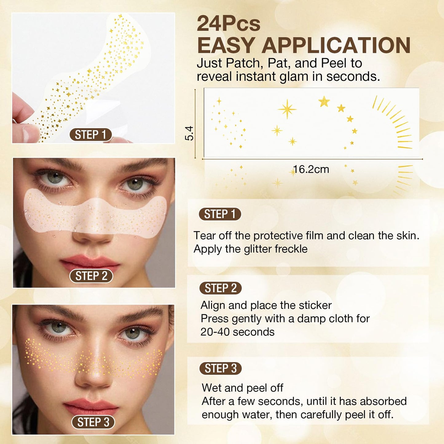 Wodelanle Glitter Freckles Face Tattoo, 24 Count Gold Face Glitter Speckles Makeup Patches, Glow Up Makeup Patches, Cute Glitter Freckles Makeup Beauty & Personal Care Wodelanle