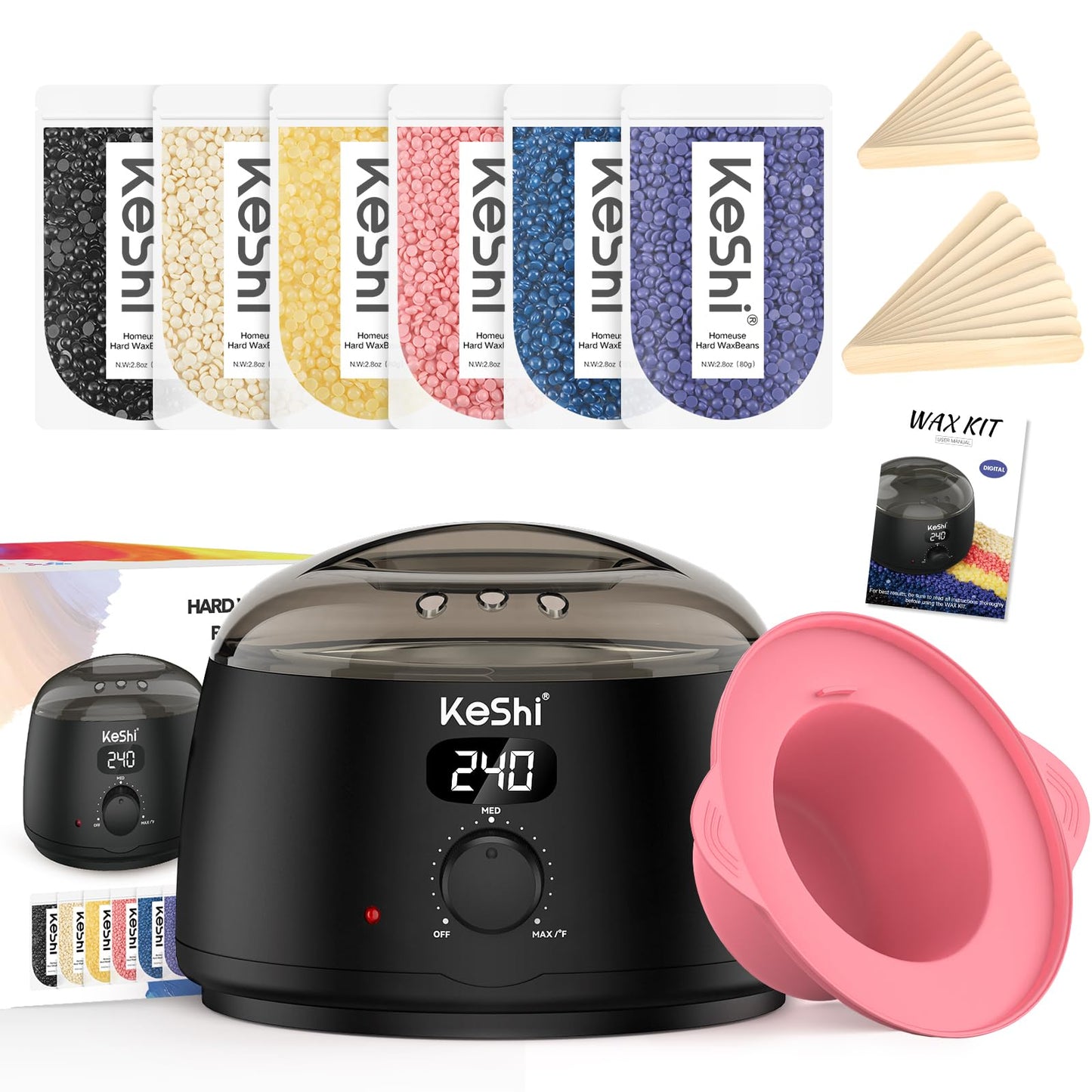 KeShi Waxing Kit for Women and Men, Digital Wax Warmer with 6 Bags Hard Wax Beads, at-Home Hair Removal Wax Kit for Full Body, Face, Eyebrow, Bikini Beauty and Personal Care KeShi