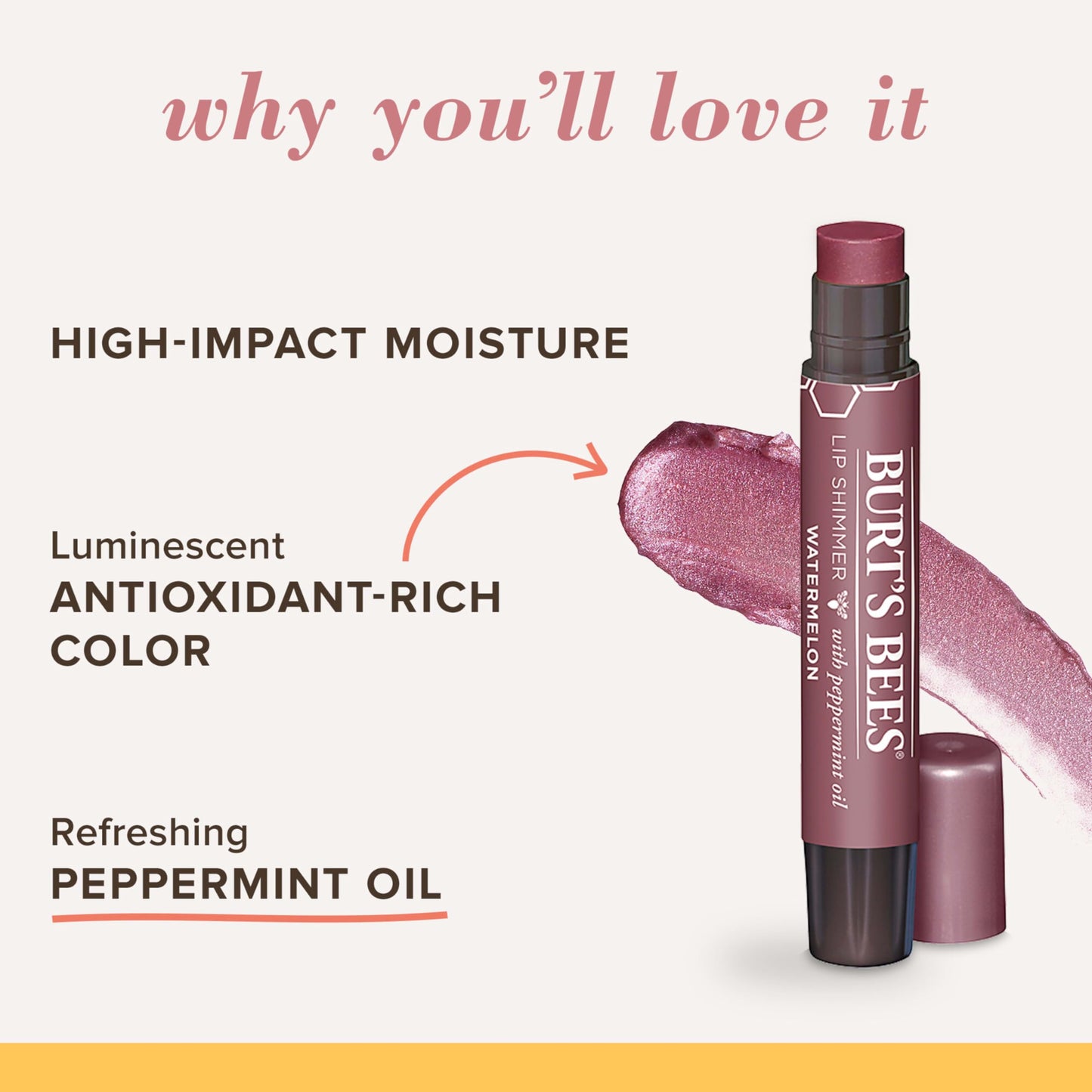 Burt's Bees Lip Shimmer, Lip Gloss With Responsibly Sourced Beeswax, Watermelon, Natural Origin Lip Care, 1 Tube, 0.09 oz. Beauty & Personal Care Burt's Bees
