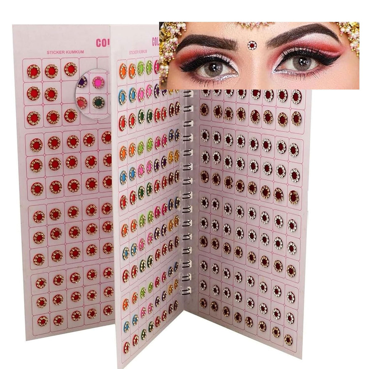 VAMA Forehead Kumkum Gold & White Stone Multicolour Bindi Booklet for Women & Girls (Stone Bindi Book - 376 Bindis) Multicolor