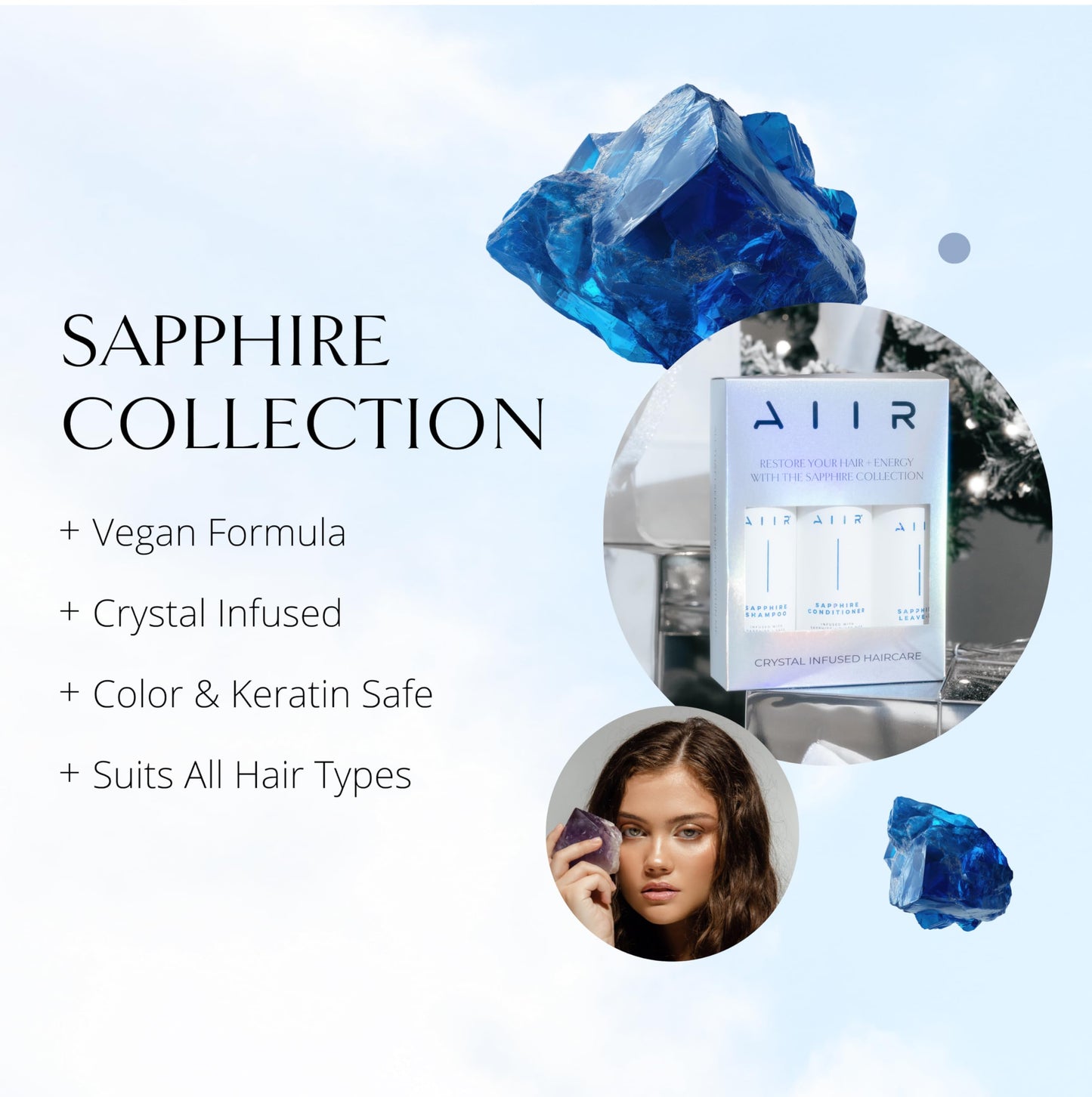 AIIR Sapphire Bundle - Sapphire Infused Shampoo, Conditioner & Leave-In Conditioner Set - Strengthen Damaged Hair, Frizz Control, Heat Protectant Beauty & Personal Care AIIR