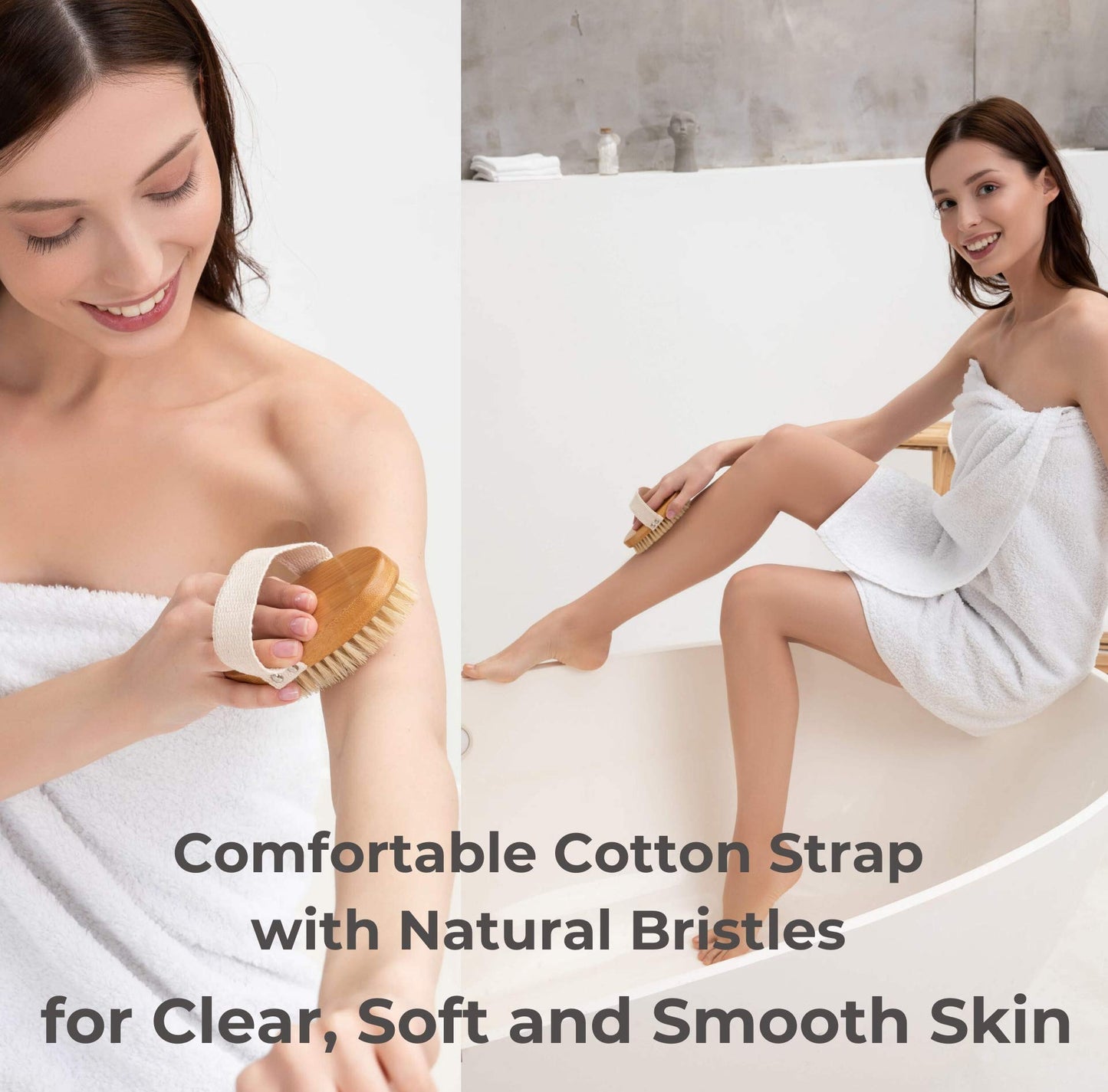Dry Brushing Body Brush Set - Natural Bristle Spa Exfoliator Kit with Face Cleansing Brush, Long Dry Brushing Body Brush for Lymphatic Drainage Beauty & Personal Care ROSENA