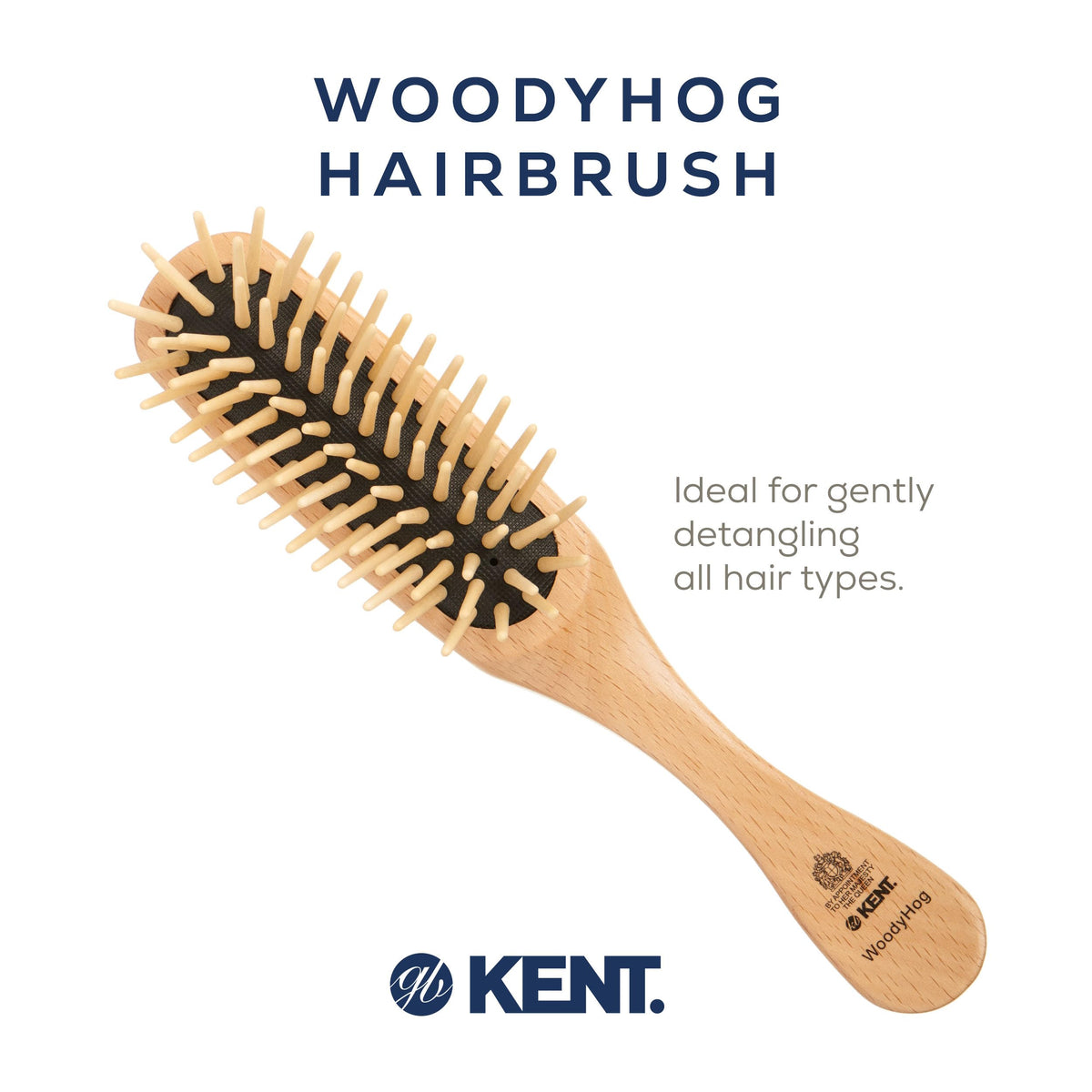 Kent KB Woodyhog Travel Size Detangling Brush Beech-wood, Firm Rounded Wooden Bristles, Natural Cushion Detangler Wooden Hair Brush for Women Men and