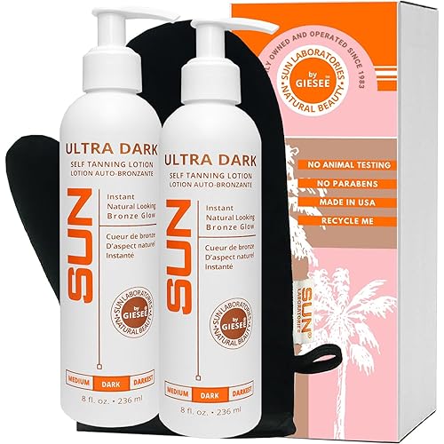 Sun Laboratories Self-Tanning Ultra Dark Sunless Tanning Lotion and Mitt for a Golden Glow - Dark - 2 Pack 8 fl oz Bottles + Mitt Beauty & Personal Care Sun Laboratories by Giesee