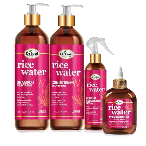 Difeel Rice Water Hair Care 4PC Shampoo & Conditioner Deep Conditioning Set - Includes 33.8oz Shampoo, 33.8oz Conditioner, 8oz Leave in & 7.1oz Hair Beauty & Personal Care Difeel