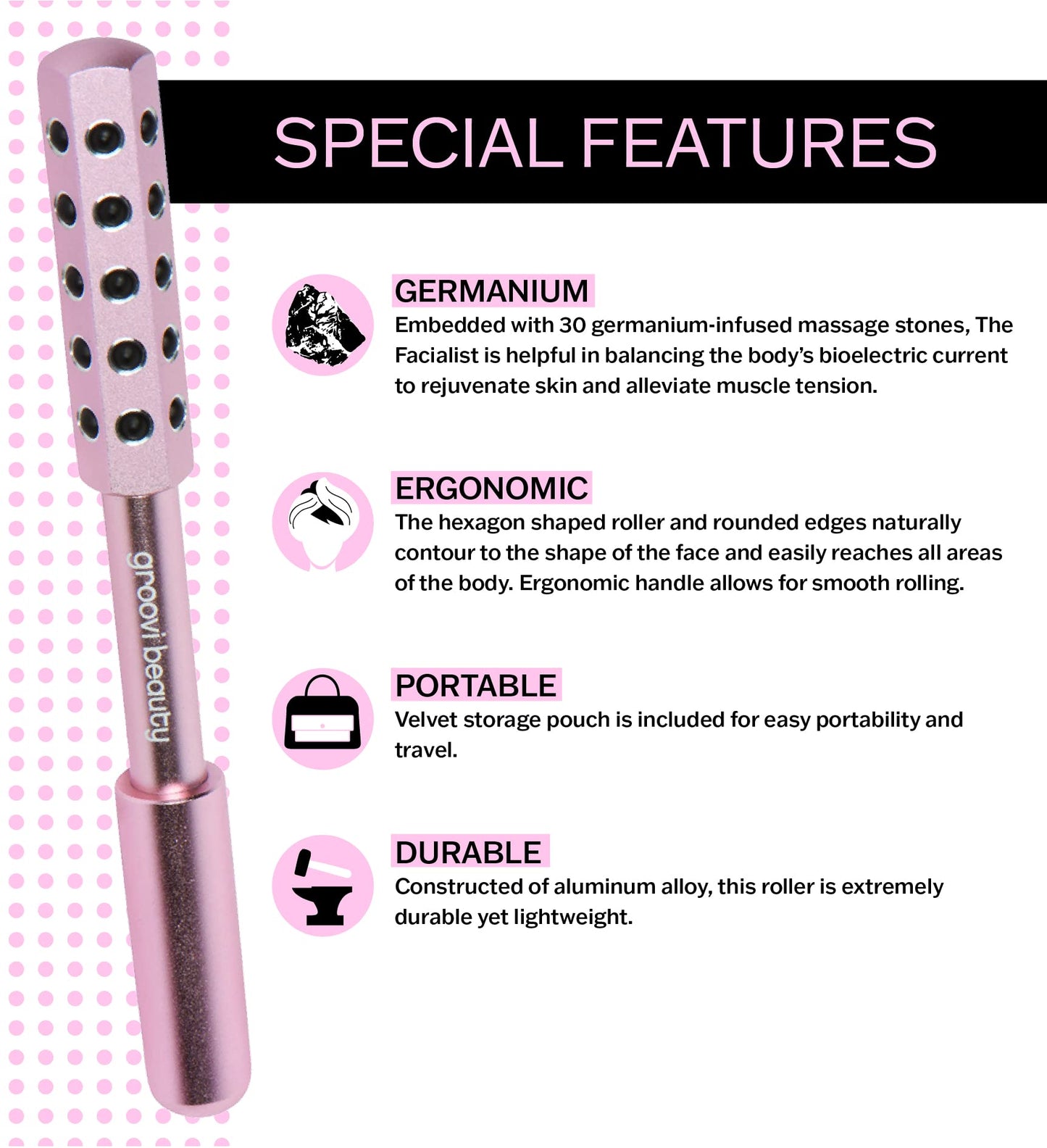 GROOVI BEAUTY Face Roller Massaging Stones Uplift Skin, Promote Lymphatic draining, Reduces fine Lines & Wrinkles, de-Puffs The Skin & Reduces Facial Beauty & Personal Care GROOVI BEAUTY