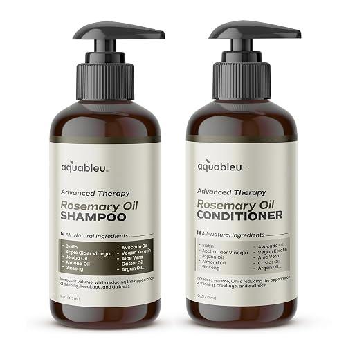 Aquableu Advanced Therapy Anti-Thinning Rosemary Oil Shampoo & Conditioner Set - Infused with 14 All-Natural Ingredients for Volume, Strength Beauty & Personal Care Aquableu