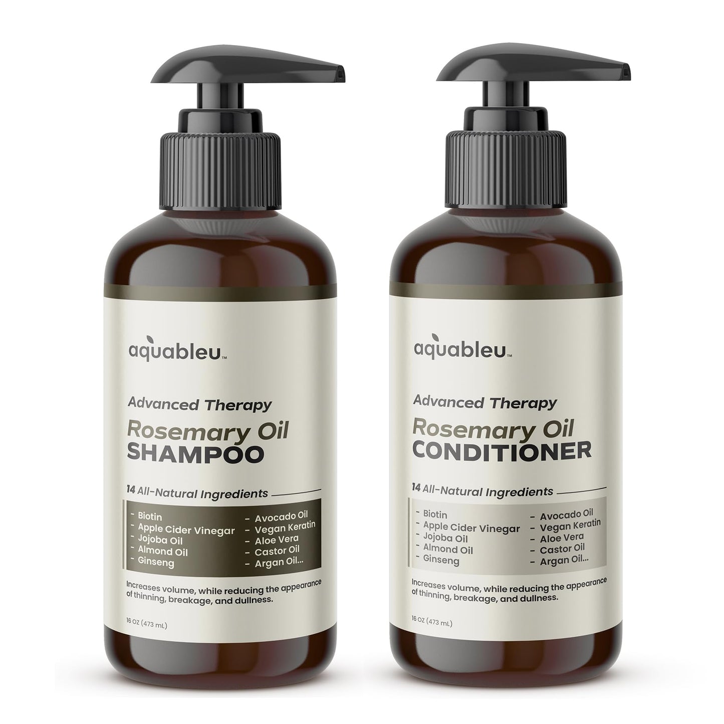 Aquableu Advanced Therapy Anti-Thinning Rosemary Oil Shampoo & Conditioner Set - Infused with 14 All-Natural Ingredients for Volume, Strength Beauty & Personal Care Aquableu