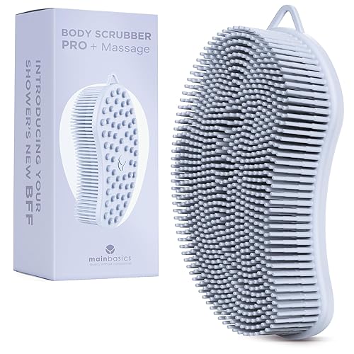 MainBasics Silicone Body Scrubber Dual-Sided Shower Loofah and Massaging Nodes (Frosted Sky, Massage) Beauty & Personal Care MainBasics
