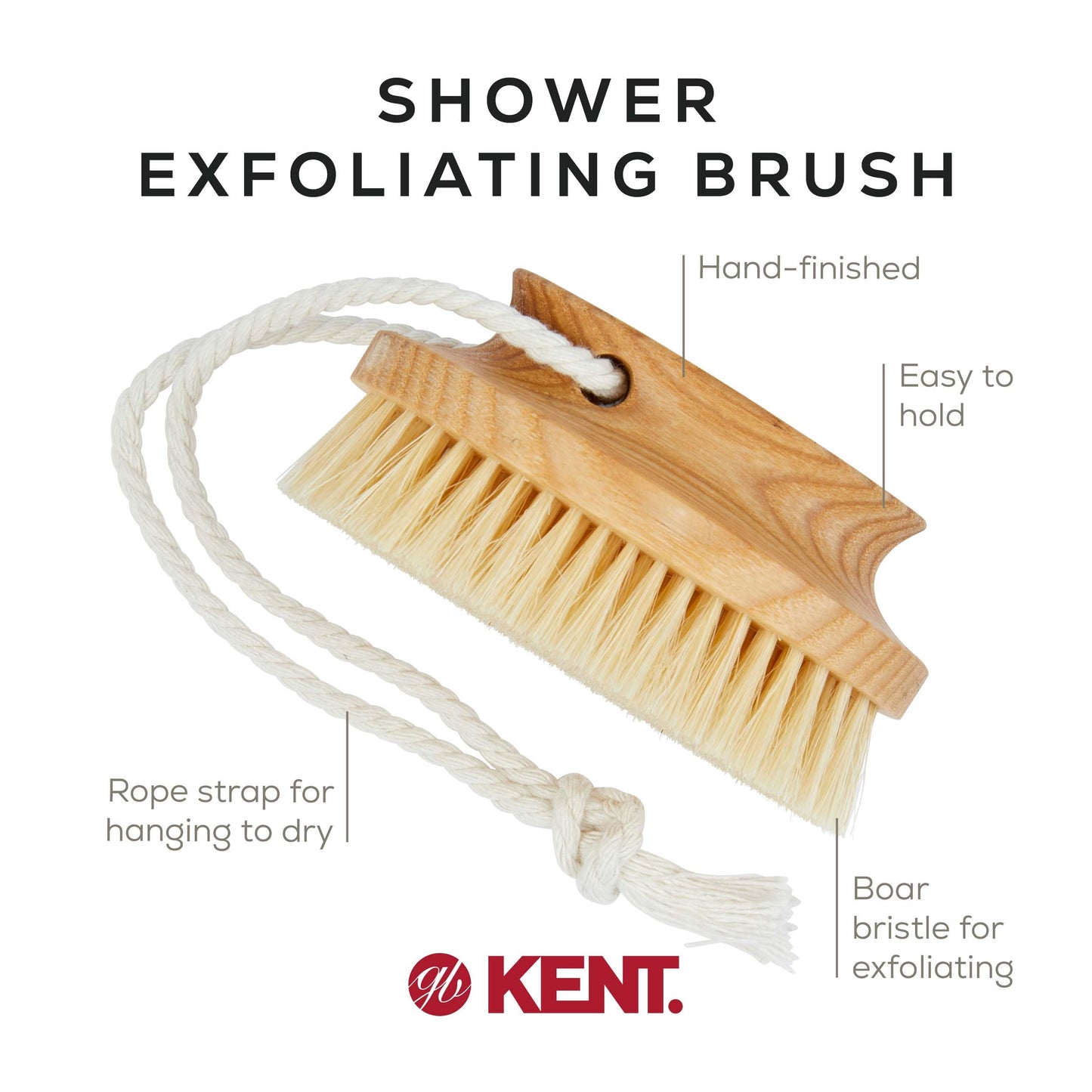 Kent FD11 Shower Brush with Wrist Strap - Exfoliating Body Brush for Wet or Dry Skin, Improves Circulation, Perfect for Lathering and Scrubbing, Made Beauty & Personal Care KENT