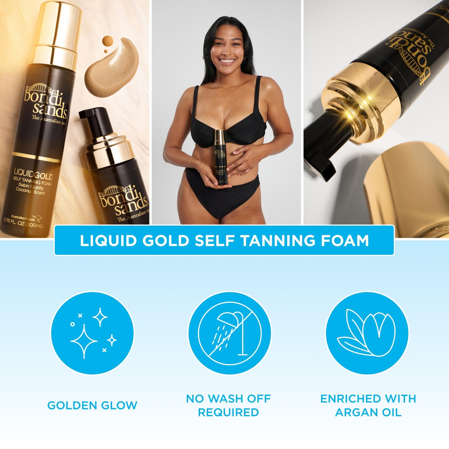 Bondi Sands Liquid Gold Self Tanning Foam | Lightweight + Quick Dry Foam Enriched with Argan Oil, Provides a Hydrated Streak-Free Tan | 6.76 Oz/200 mL Beauty & Personal Care Bondi Sands