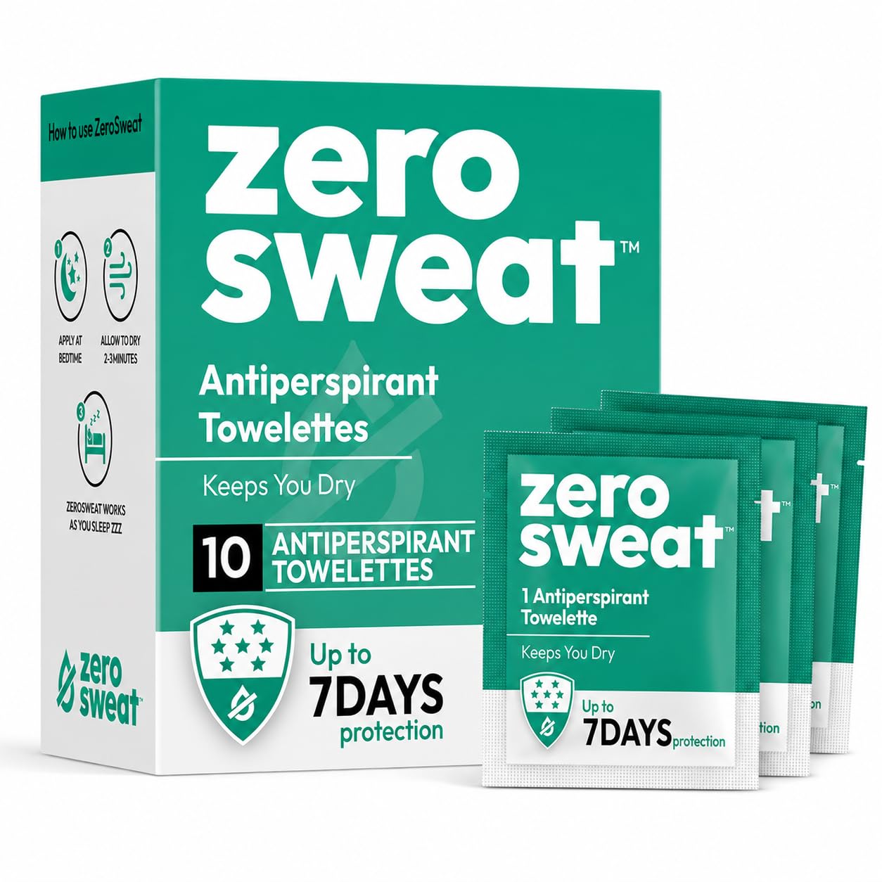 ZeroSweat Antiperspirant Wipes Deodorant - Clinical Strength Hyperhidrosis Treatment - Reduces Armpit Sweat - 10 Wipes New & Improved Beauty and Personal Care ZeroSweat