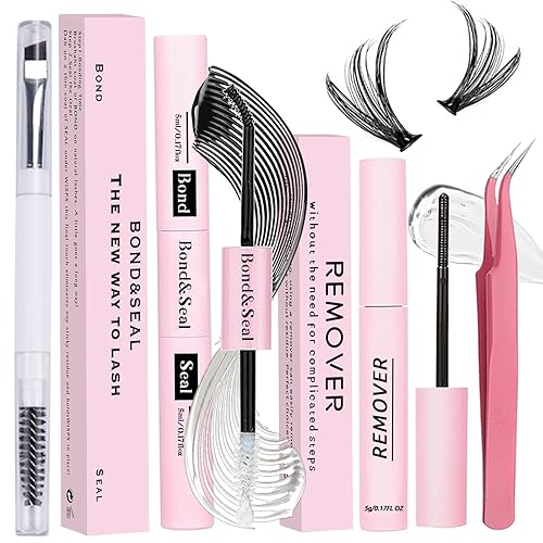 Lash Bond and Seal Kit 4 Pcs DIY Lash Extension with Waterproof Lashe Cluster Glue 72h Hold and Seal Lash Remover Tweezers Portable Eyelash Brush Beauty & Personal Care Qiveaory