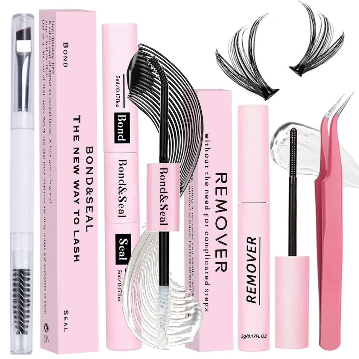Lash Bond and Seal Kit 4 Pcs DIY Lash Extension with Waterproof Lashe Cluster Glue 72h Hold and Seal Lash Remover Tweezers Portable Eyelash Brush Beauty & Personal Care Qiveaory