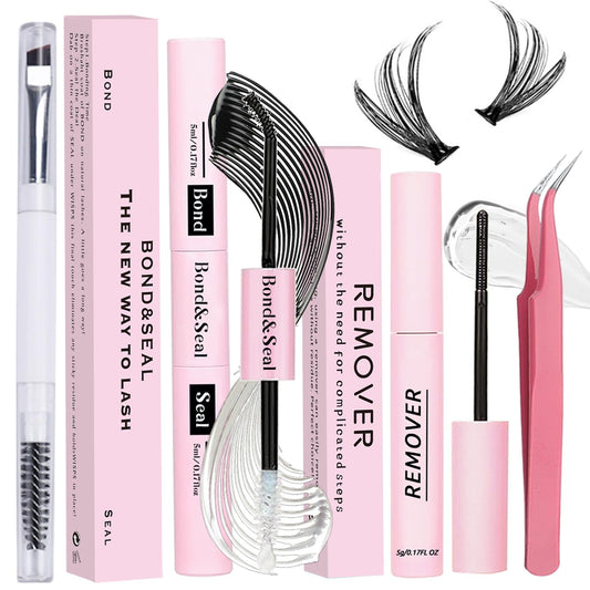 Lash Bond and Seal Kit 4 Pcs DIY Lash Extension with Waterproof Lashe Cluster Glue 72h Hold and Seal Lash Remover Tweezers Portable Eyelash Brush Beauty & Personal Care Qiveaory
