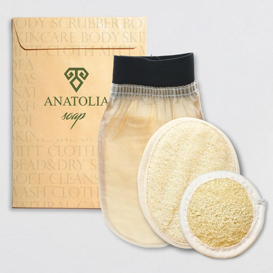 Turkish Hammam Cream Exfoliating Kesse & Body Loofah & Face Loofah, for Shower Exfoliating Mitt Body Scrubber Skin Exfoliator & Dead Skin Remover Beauty and Personal Care Anatolia Soap