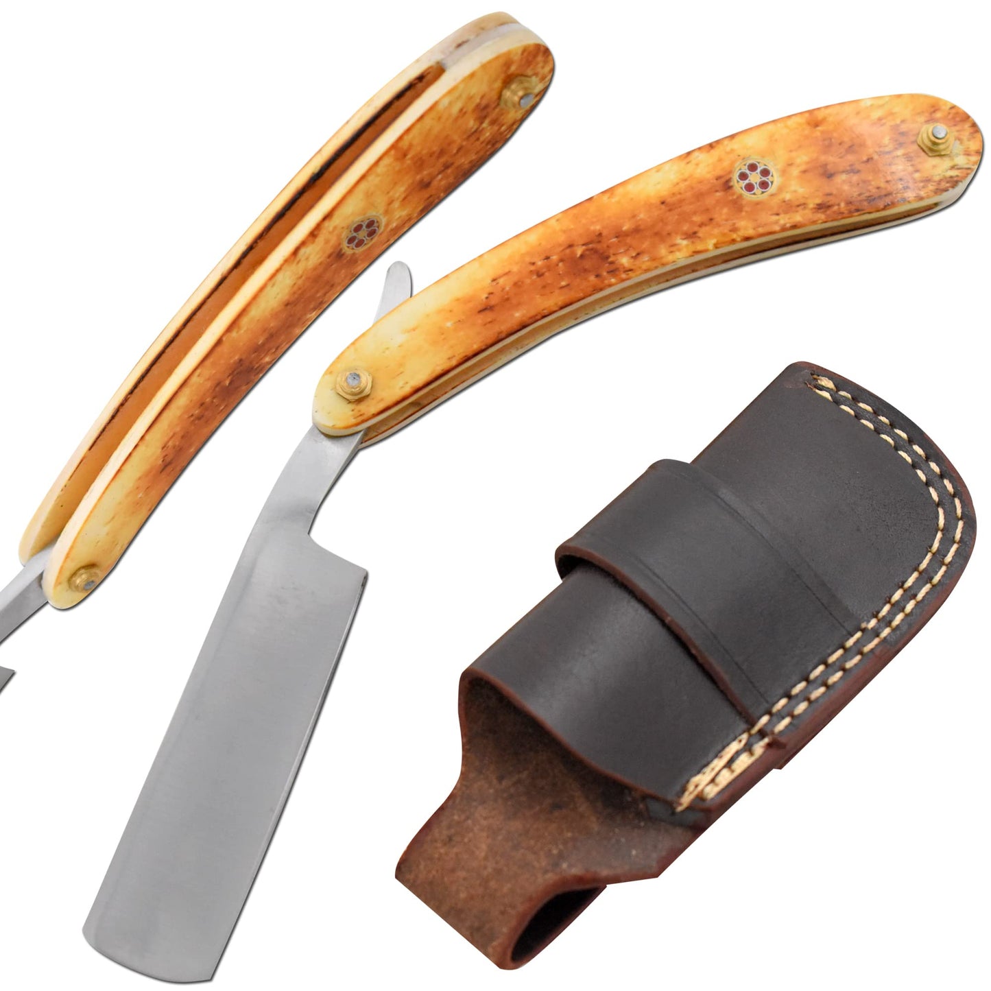 Old Ram Straight Razor - Straight Edge-Razor Red Wood & Bone Handle- Sharp - High Hardness Stainless Steel Cutthroat Straight Edge Blade - Barber Beauty and Personal Care Old Ram