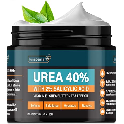 NUVADERMIS Urea Cream 40 Percent for Feet Maximum Strength - 40% Urea Foot Cream for Dry Cracked Heels and Feet - 2% Salicylic Acid, Shea Butter, Tea Beauty & Personal Care NUVADERMIS