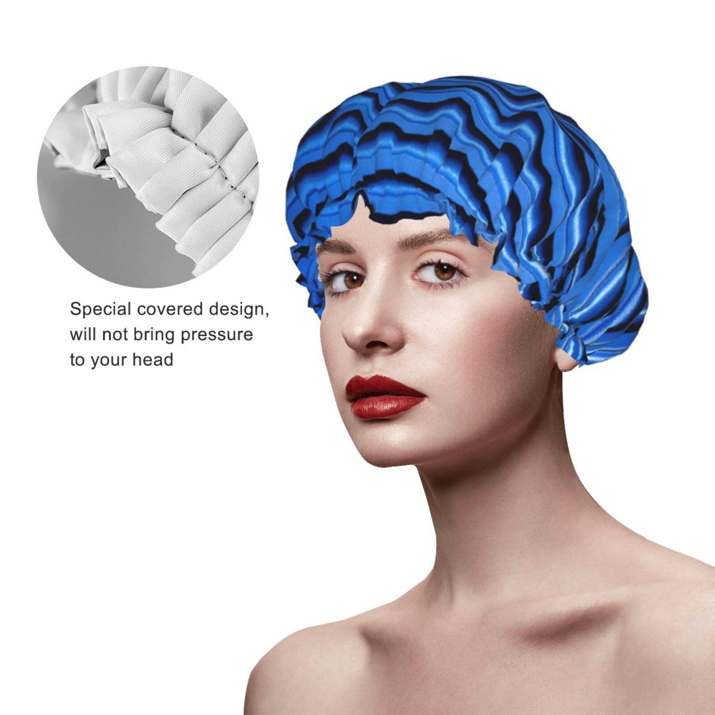 Blue Corrugated Wall Art Shower Cap For Women Reusable Double Layers Bathing Bath Cap Hair Caps Waterproof Elastic Band Ladies Spa Salon Shower Hat Beauty and Personal Care GDSHJKLW