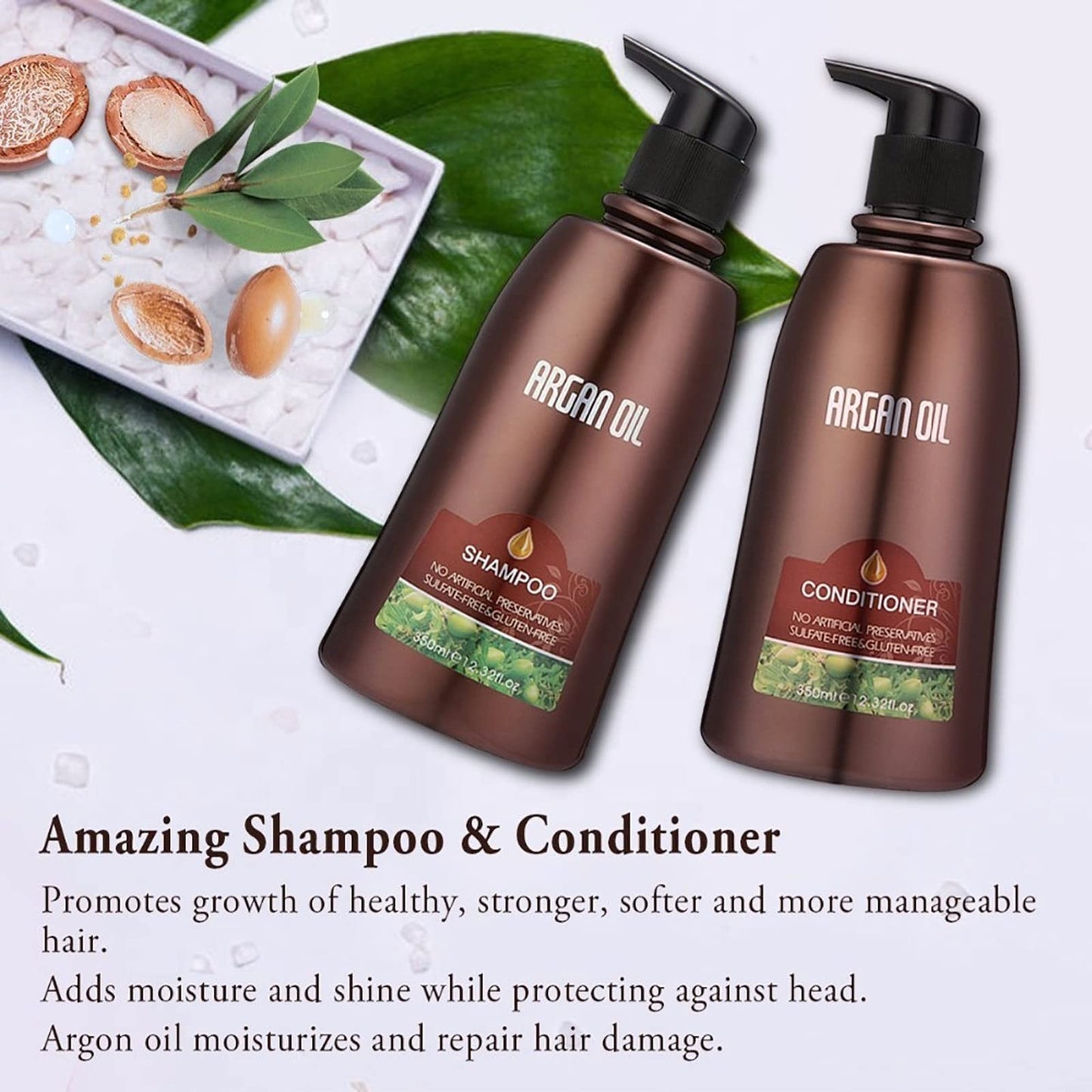 Moroccan Argan Oil Shampoo and Conditioner Sets with Hair Mask, Color Safe Smooth Add Shine Hair Treatment, UV Protection, Intense Moisturizing Beauty & Personal Care NUSPA NUSPA