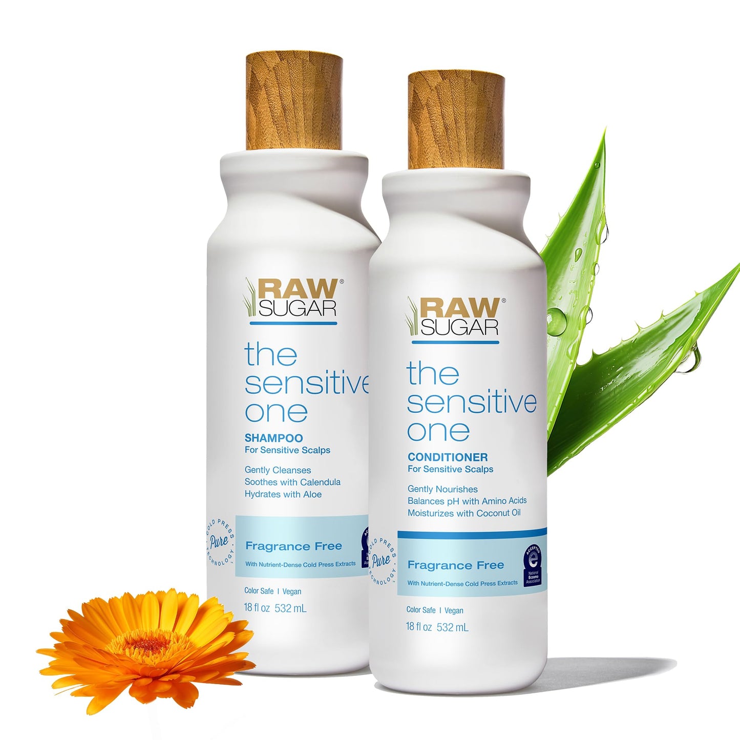 Raw Sugar Shampoo and Conditioner Set, The Sensitive One Hair Care Duo, 16 Fl Oz Each, Gently Cleanses, Soothes & Hydrates with Calendula & Aloe, No Beauty & Personal Care RAW SUGAR