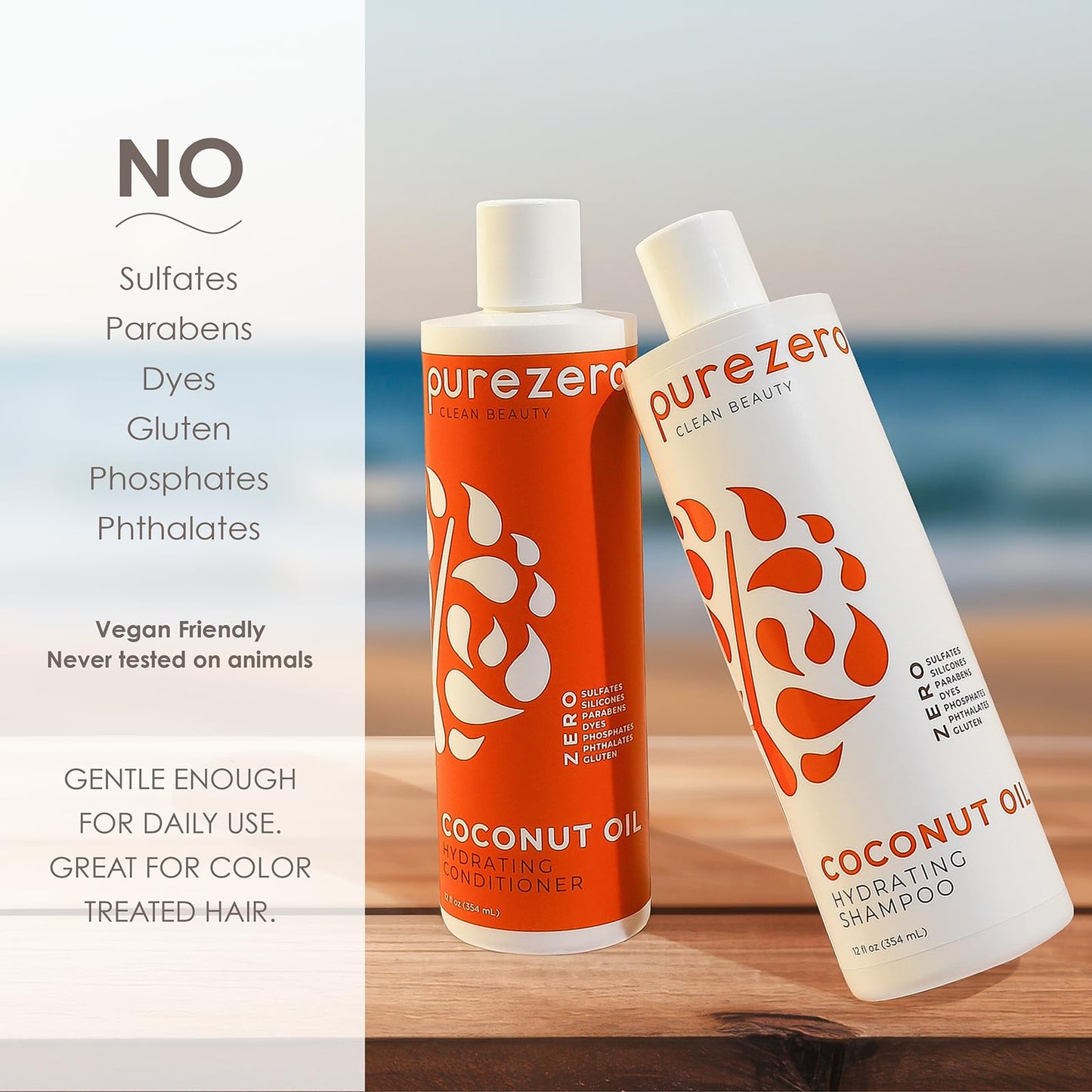 PureZero Coconut Oil Hydrating Silicone Free Shampoo & Conditioner Set - Vegan Formula for Dry or Color-Treated Hair - Deep Moisture, Sulfate-Free Beauty & Personal Care Purezero