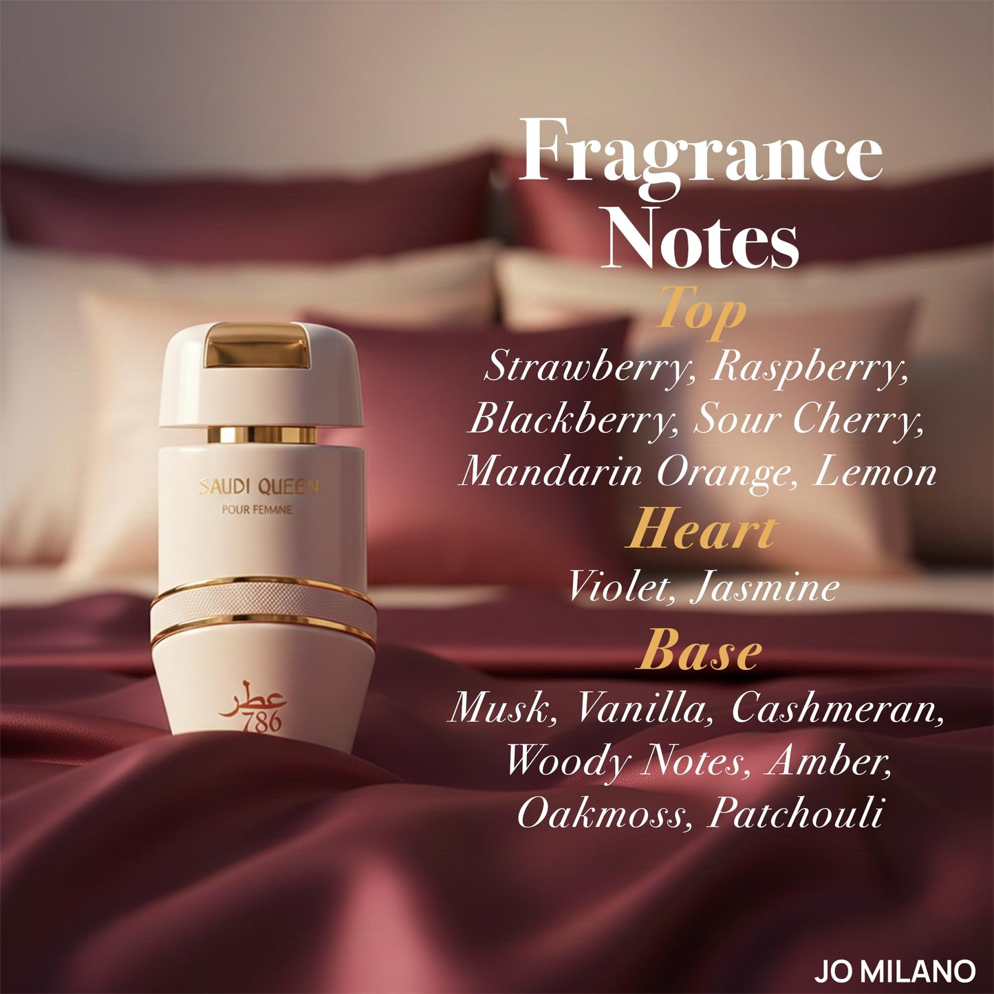 Jo Milano Saudi Queen Eau De Parfum Spray | 3.4 oz (100ml) | Fruity, Sweet, Oud, Musk, Patchouli, Vanilla Scent | Long Lasting Fragrance for Women Beauty & Personal Care Jo Milano