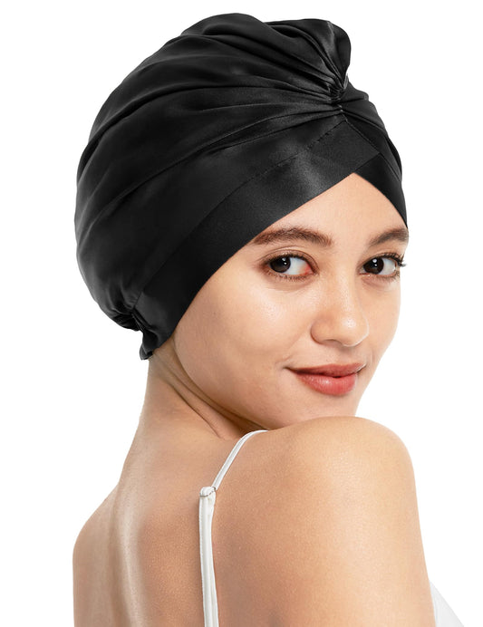 LilySilk Silk Bonnet for Sleeping Womens 100% Mulberry Silk Sleep Cap Hair Wrap for Curly Long Hair Black Beauty and Personal Care LilySilk
