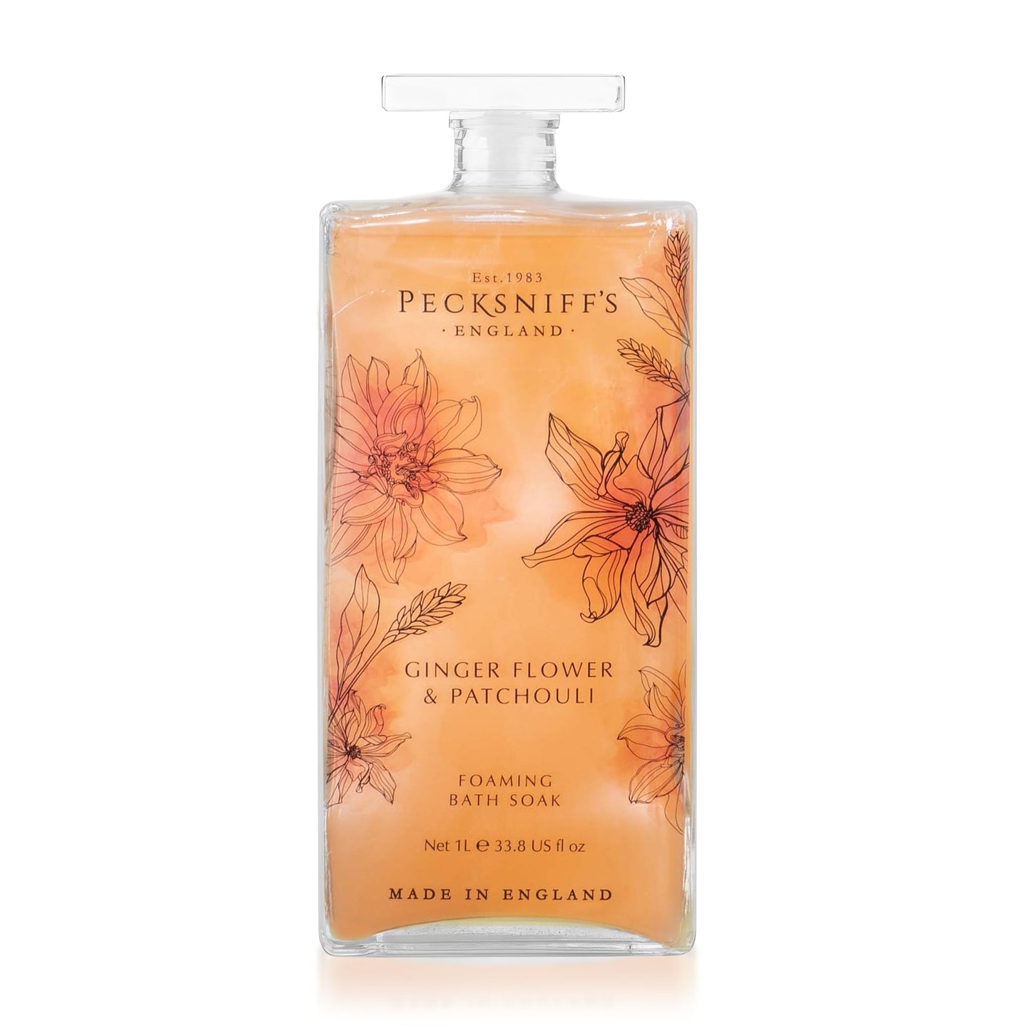 Pecksniff’s GingerFlower & Patchouli Foaming Bath Soak - Luxury Bubble Bath, 1L / 33.8 fl oz, Made in England Beauty and Personal Care Pecksniff's