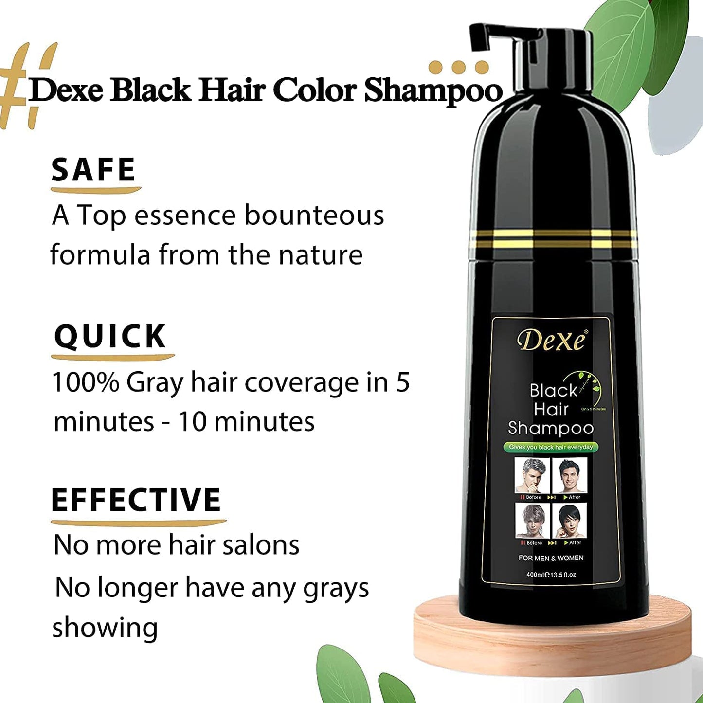 Signature Dexe Black Hair Shampoo 400 ML Instant Hair Blackening Dye for Men Women Black Color - Simple to Use - Lasts 30 Days - Fast Acting Natural Beauty & Personal Care Dexe