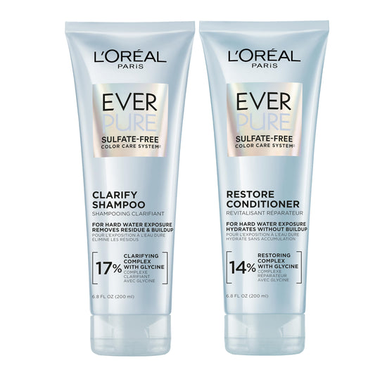 L'Oreal Paris Clarify and Restore Sulfate Free Shampoo and Conditioner Set with Antioxidants for Hard Water Exposure and Styling Build-up, EverPure, 1 Beauty & Personal Care L'Oreal Paris