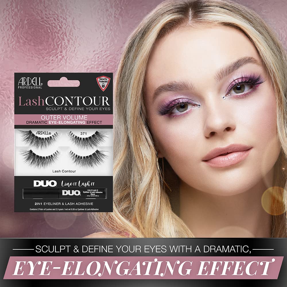 Ardell Lash Contour 371 Outer Volume Dramatic Eye-Elongating Effect with DUO Line It Lash It Adhesive Black, 2 Pairs Beauty & Personal Care Ardell