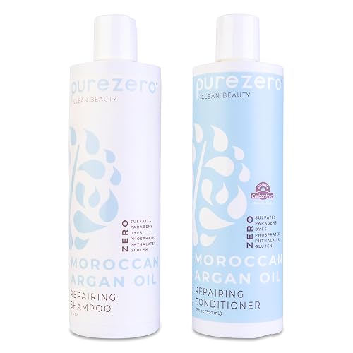 Purezero Moroccan Argan Oil Shampoo & Conditioner set - Repair Damaged Hair - Fight Dandruff & Frizz - Zero Sulfates, Parabens, Dyes, Gluten - 100% Beauty & Personal Care Purezero