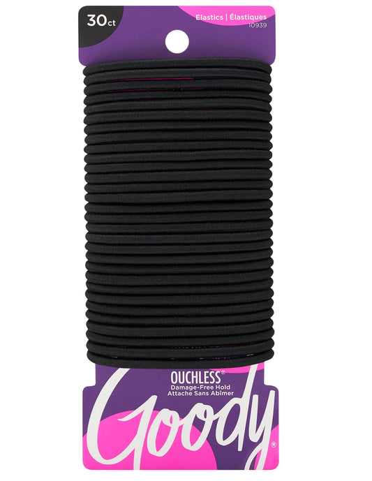 Goody Ouchless Hair Elastics - No Pull, No Breakage, Tangle-Free Hold for Thick, Curly, Coily & Textured Hair - 30 Count, Black, Long-Lasting Ponytail Beauty and Personal Care GOODY Default Title