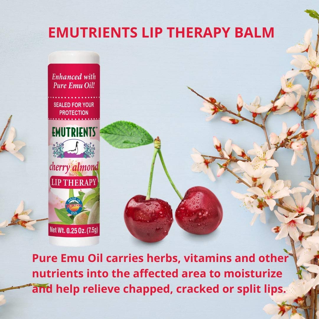 Montana Emu Ranch - Lip Therapy Lip Balm - 0.25 Ounce - Cherry Almond Flavor - Made with Pure Emu Oil Beauty & Personal Care Montana Emu Ranch
