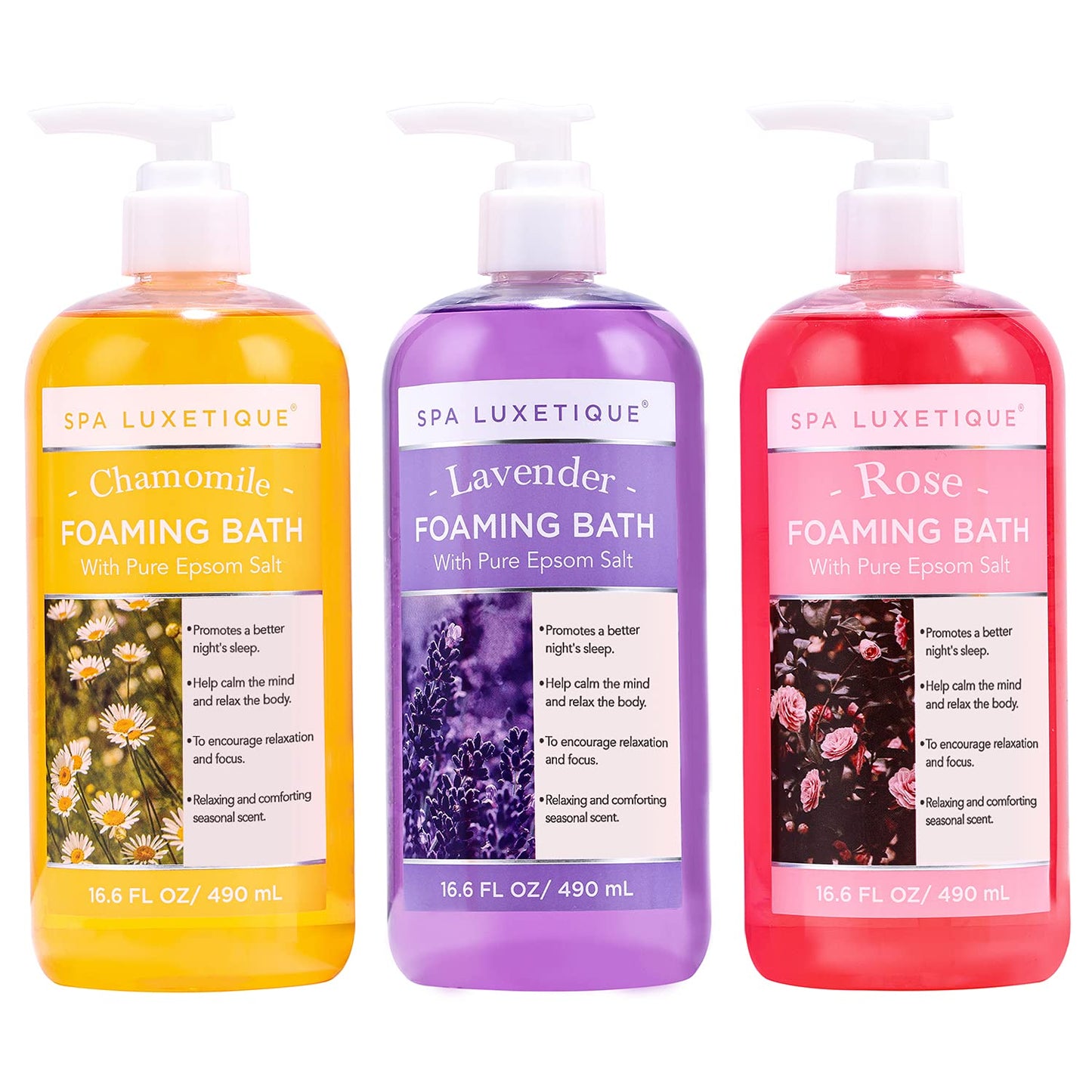 Spa Luxetique Bubble Bath, Foaming Bath with Epsom Salt, Chamomile Rose and Lavender Scent Bathing Set, 3 Pack 49.8 fl oz Christmas Gifts Set Beauty & Personal Care spa luxetique