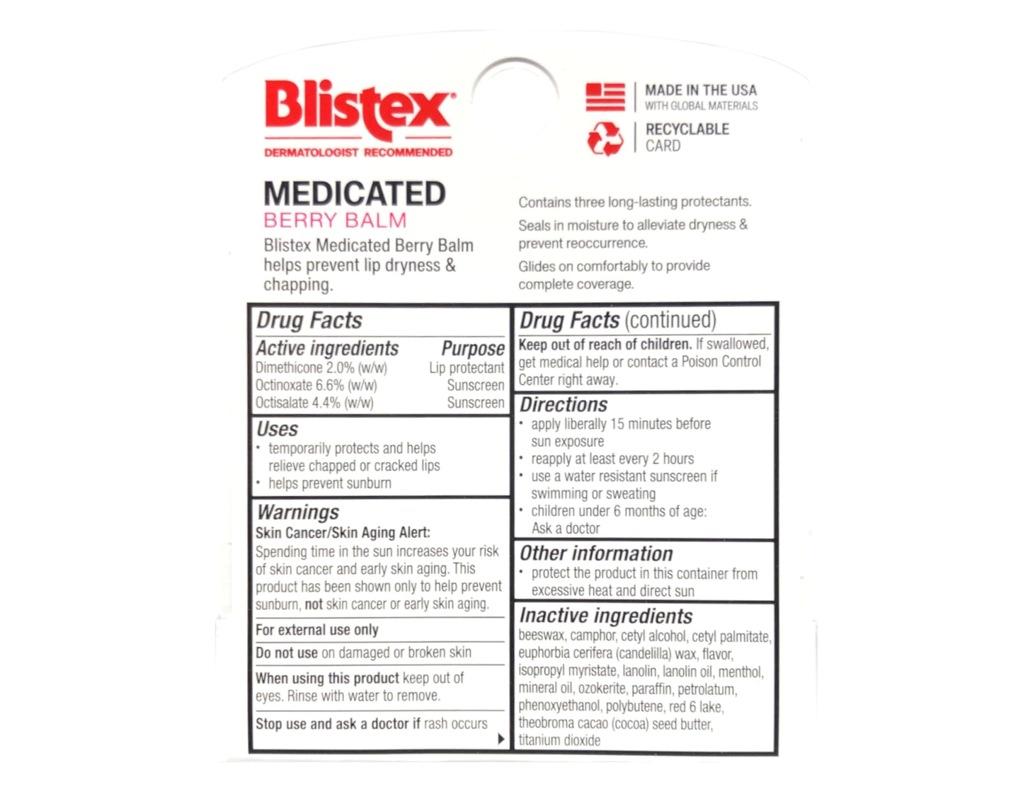 Blistex Medicated Berry Balm Lip Protectant and Sunscreen SPF 15, Soothes and Prevents Dry Chapped Lips, 0.15 oz Beauty and Personal Care Blistex