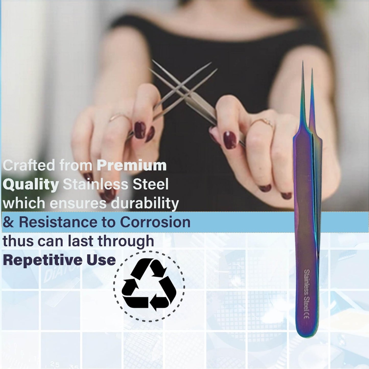 Heavy Duty Stainless Steel 3D 5D 6D Volume Eyelash Extension Tweezers Fine Point (A2ZSCILAB) ("A" Type Straight Plasma Coated) Beauty and Personal Care A2Z SCILAB