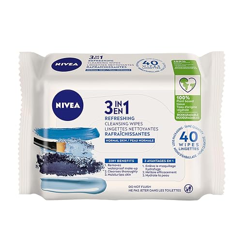 NIVEA 3-in-1 Refreshing Face Cleansing Wipes (40 Count), Normal/Combination Skin, Biodegradable, Plant-Based Fibres, Makeup Remover, Dermatologically Beauty & Personal Care NIVEA