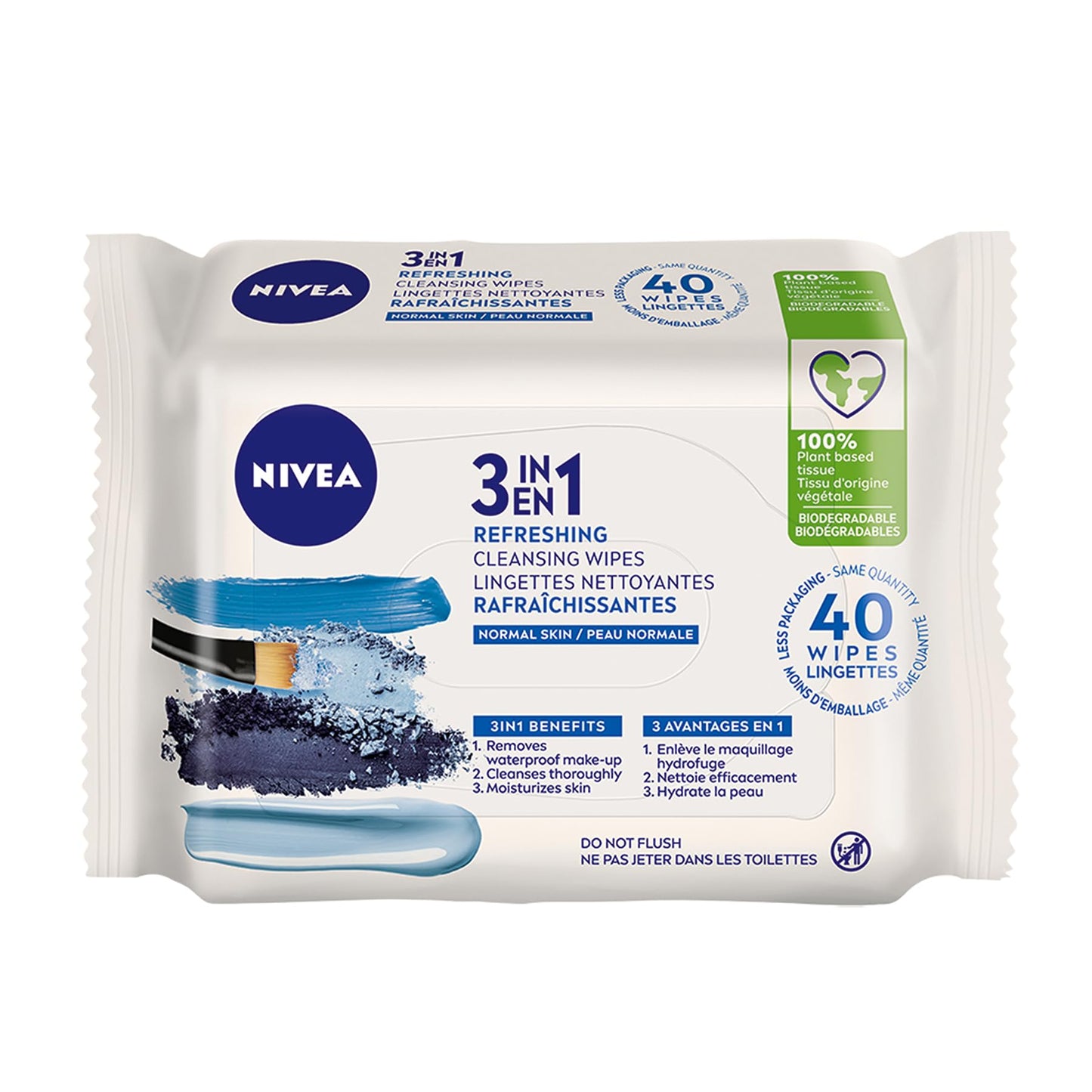 NIVEA 3-in-1 Refreshing Face Cleansing Wipes (40 Count), Normal/Combination Skin, Biodegradable, Plant-Based Fibres, Makeup Remover, Dermatologically Beauty & Personal Care NIVEA