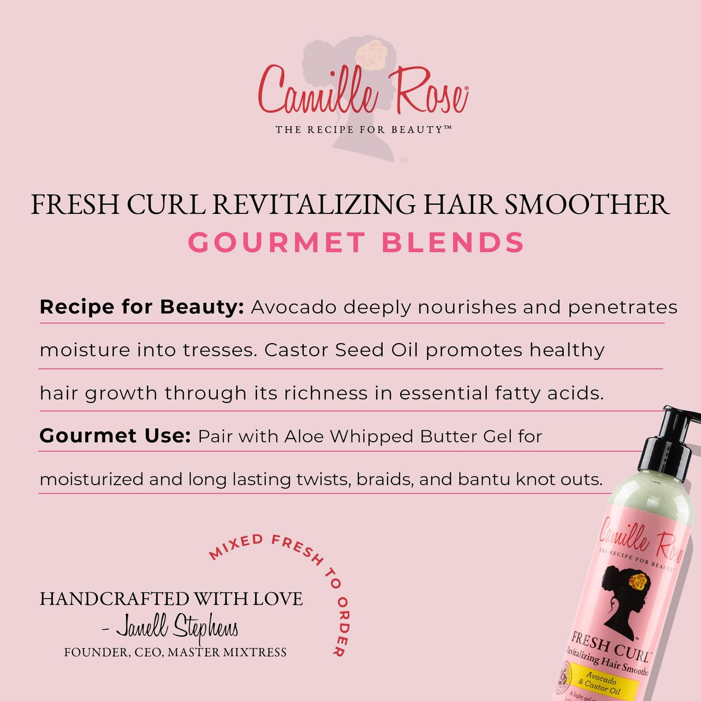 Camille Rose Fresh Curl Hair Styling Lotion & Detangler, with Avocado and Castor Oil, to Moisturize and Promote Hair Growth, for all Hair Types, 8 oz Beauty & Personal Care Camille Rose