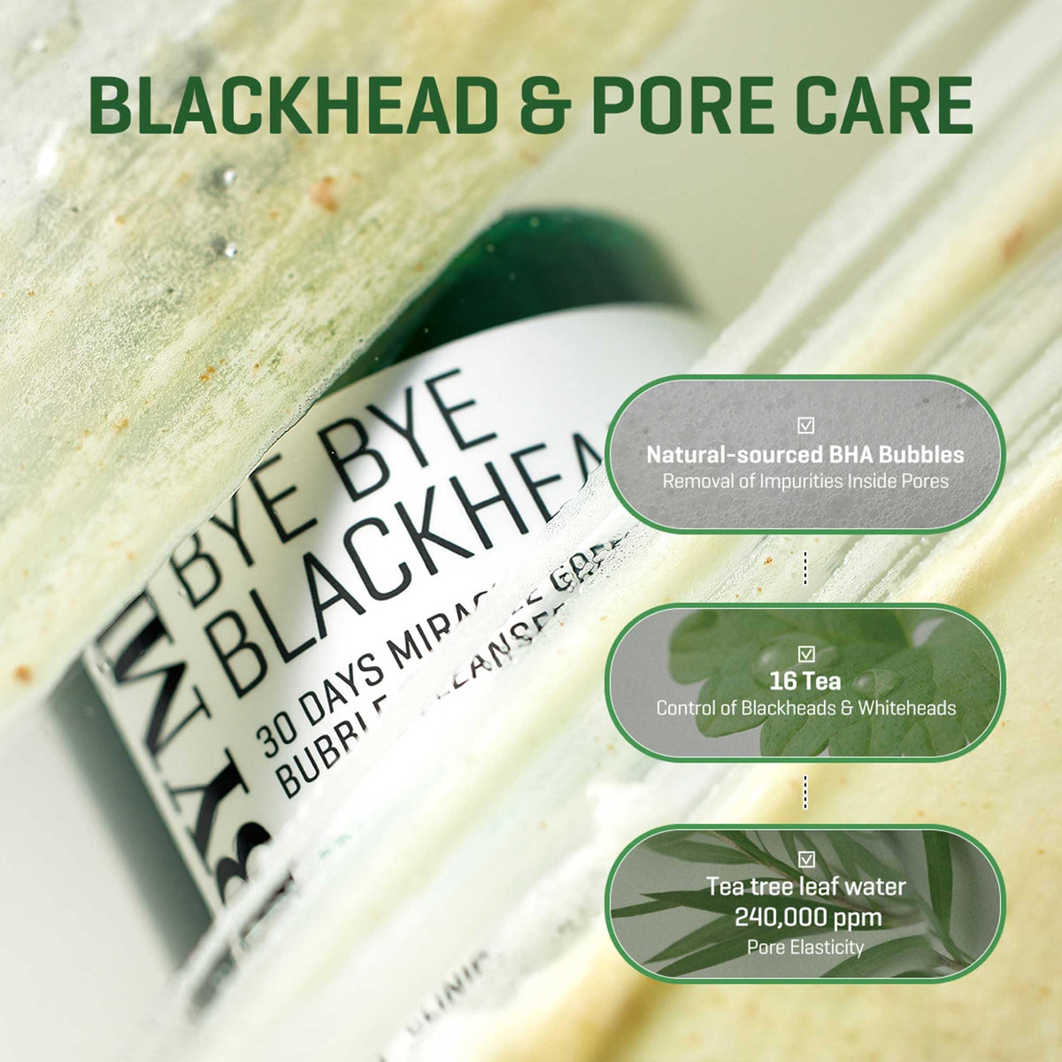 SOME BY MI Bye Bye Blackhead 30 Days Miracle Green Tea Tox Bubble Cleanser - 4.23oz, 120g - Korean Face Wash & Bubble Face Mask - Daily Beauty & Personal Care SOME BY MI