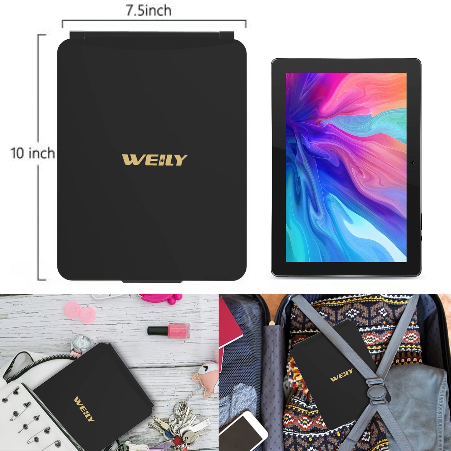 WEILY Portable Travel Mirror Makeup Mirror with 72 LED Lights, Touch Screen Three Colors Dimmable,Ultra Thin, 2000 mAh USB Rechargeable Foldable Beauty & Personal Care WEILY