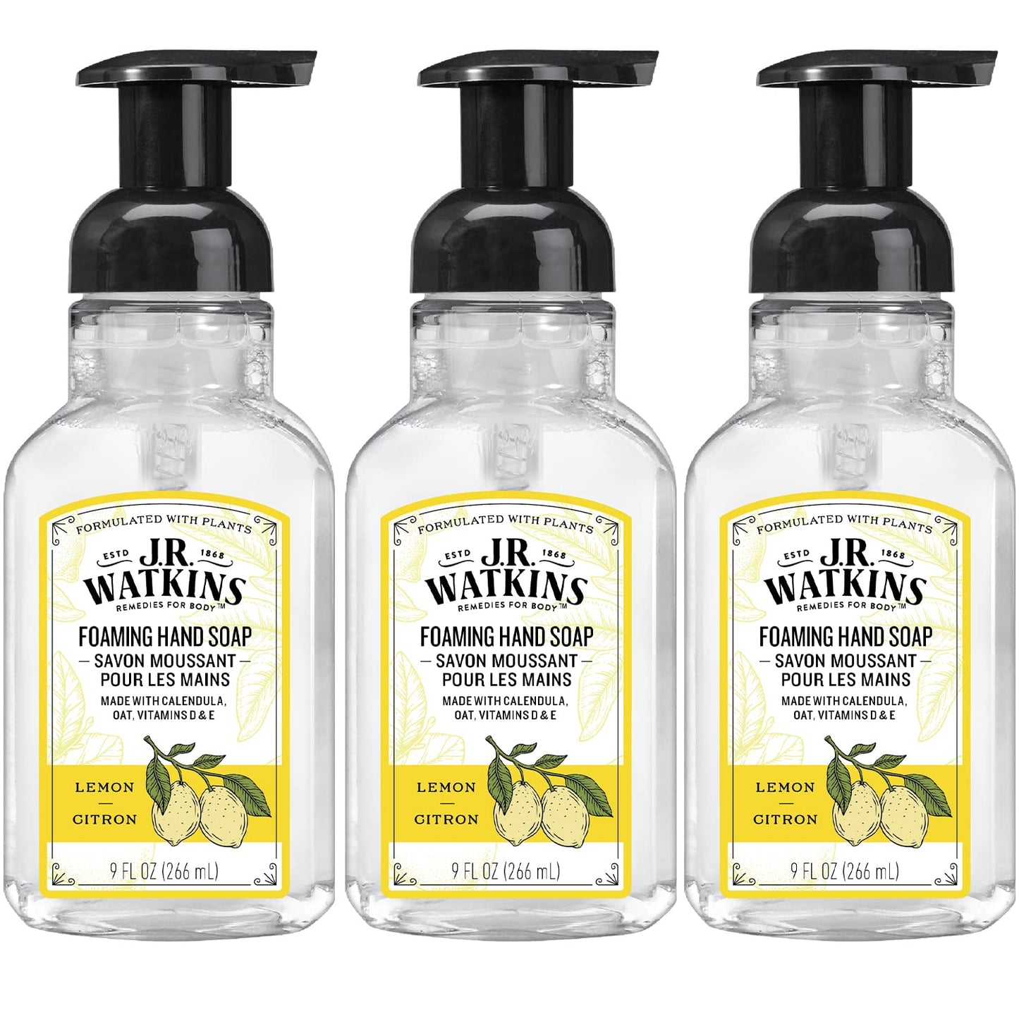 J.R. Watkins Foaming Hand Soap For Bathroom or Kitchen, Scented, Cruelty Free, 9 Fl Oz, Lemon, 3 Pack Beauty & Personal Care J.R. Watkins