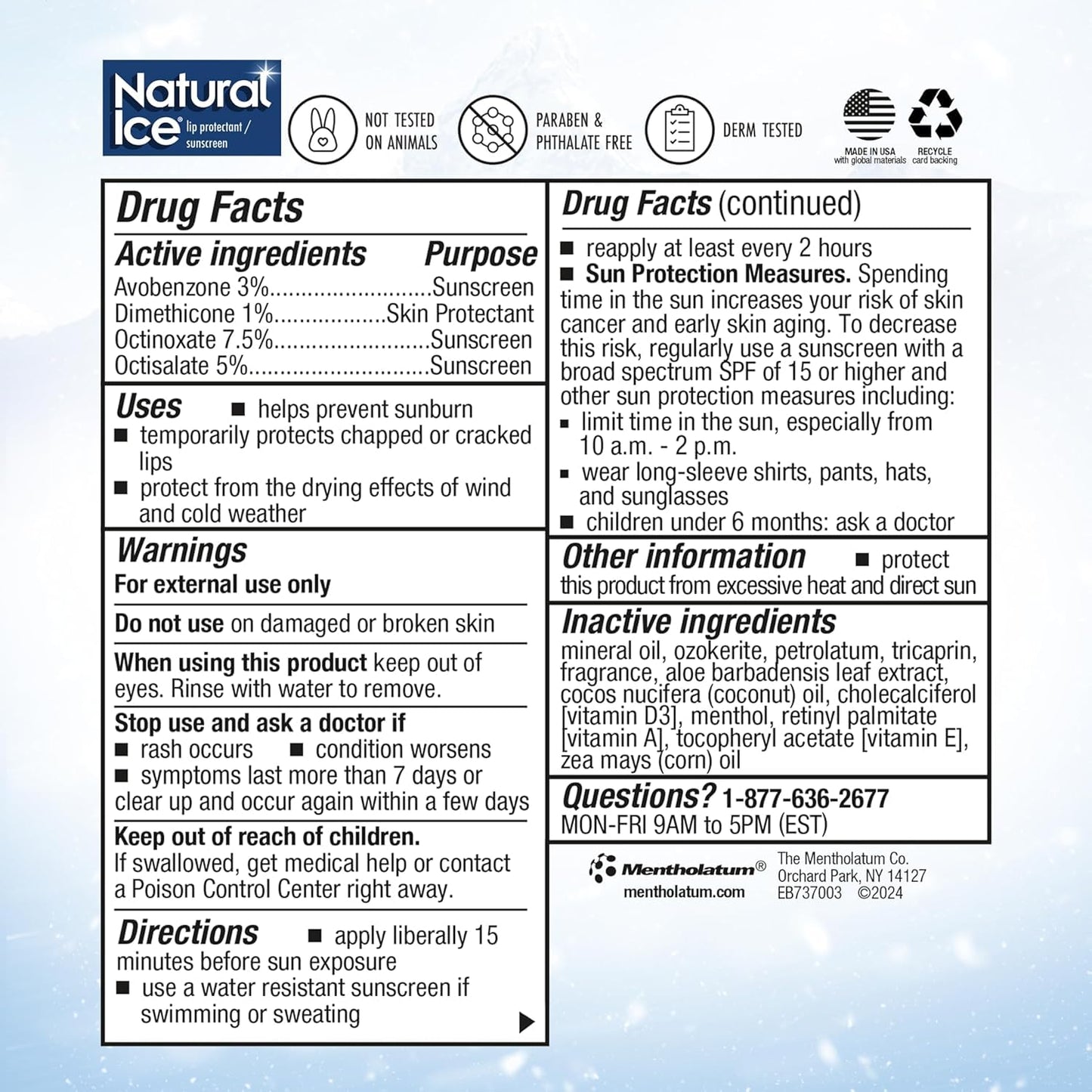 Mentholatum Natural Ice Sunscreen/Lip Protectant SPF 30 Sport 1 Each ( Pack of 12) Beauty and Personal Care Mentholatum