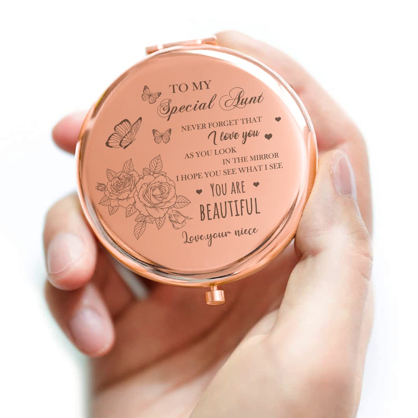 GAOLZIUY Compact Mirror, Rose Gold, 2.5 Inch Diameter, 7 cm L x 6.5 cm W, Luxury Gift for Aunt, Mother, Wedding, Christmas Beauty & Personal Care GAOLZIUY