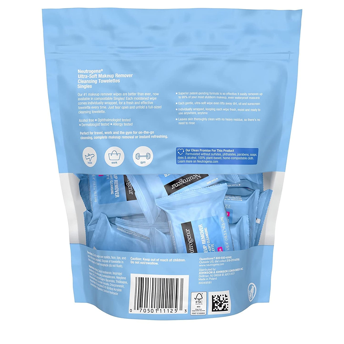 Neutrogena Makeup Remover Cleansing Towelette Singles, Daily Face Wipes to Remove Dirt, Oil, Makeup & Waterproof Mascara, Individually Wrapped, 20 ct Beauty & Personal Care Neutrogena
