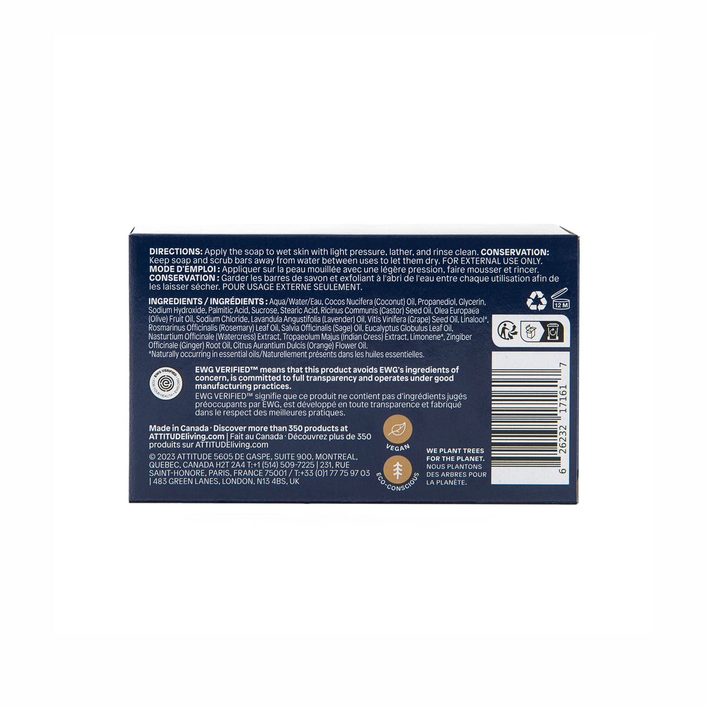 ATTITUDE Body Soap Bar, Natural Origin,Protects and Softens Dry Skin, Coconut & Olive Oils, For Men and Women, EWG verified & Vegan, Sage & Rosemary Beauty & Personal Care BIO SPECTRA ATTITUDE